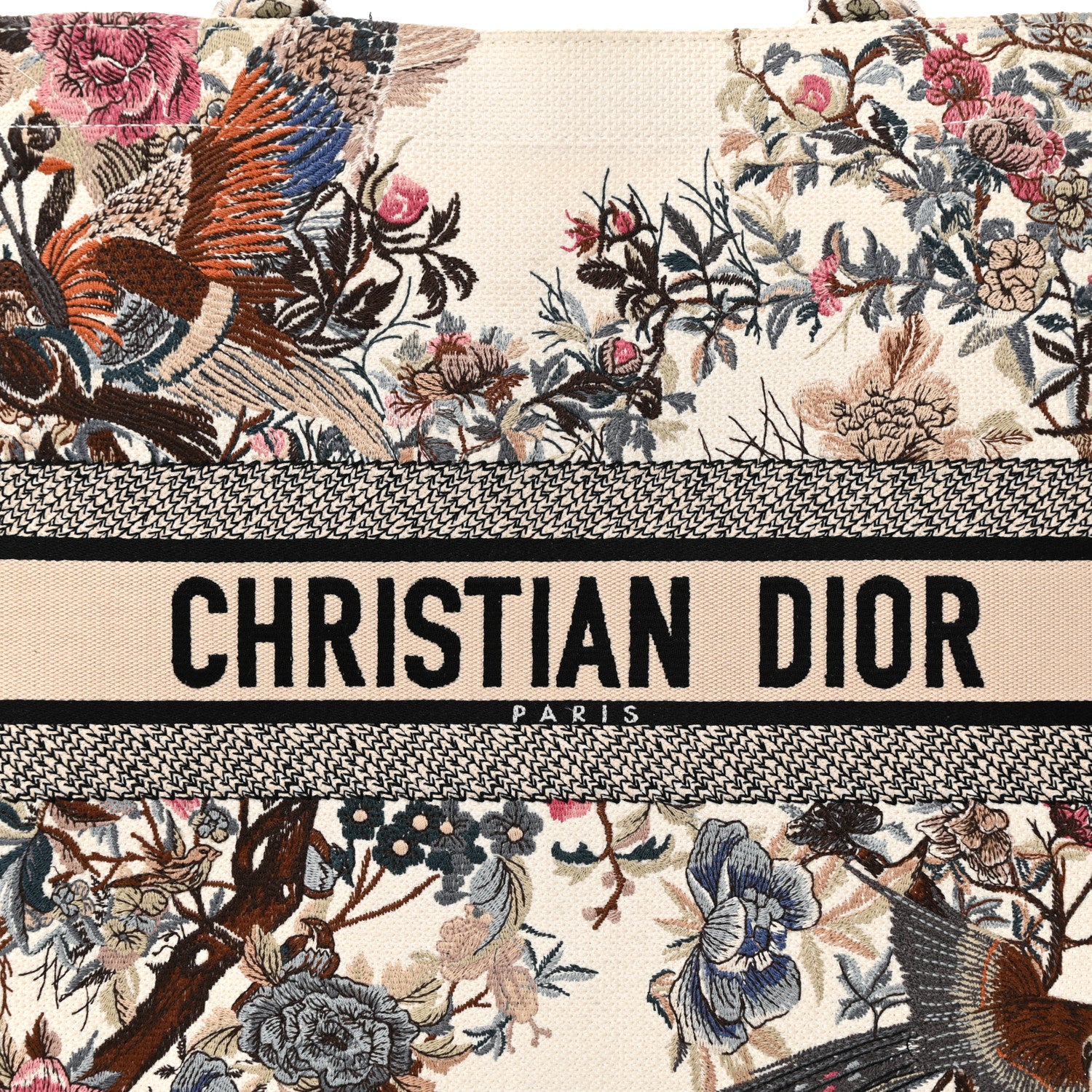 Christian Dior Canvas Embroidered Large Jardin D'Hiver Book Tote Latte Multicolor 8 of 16