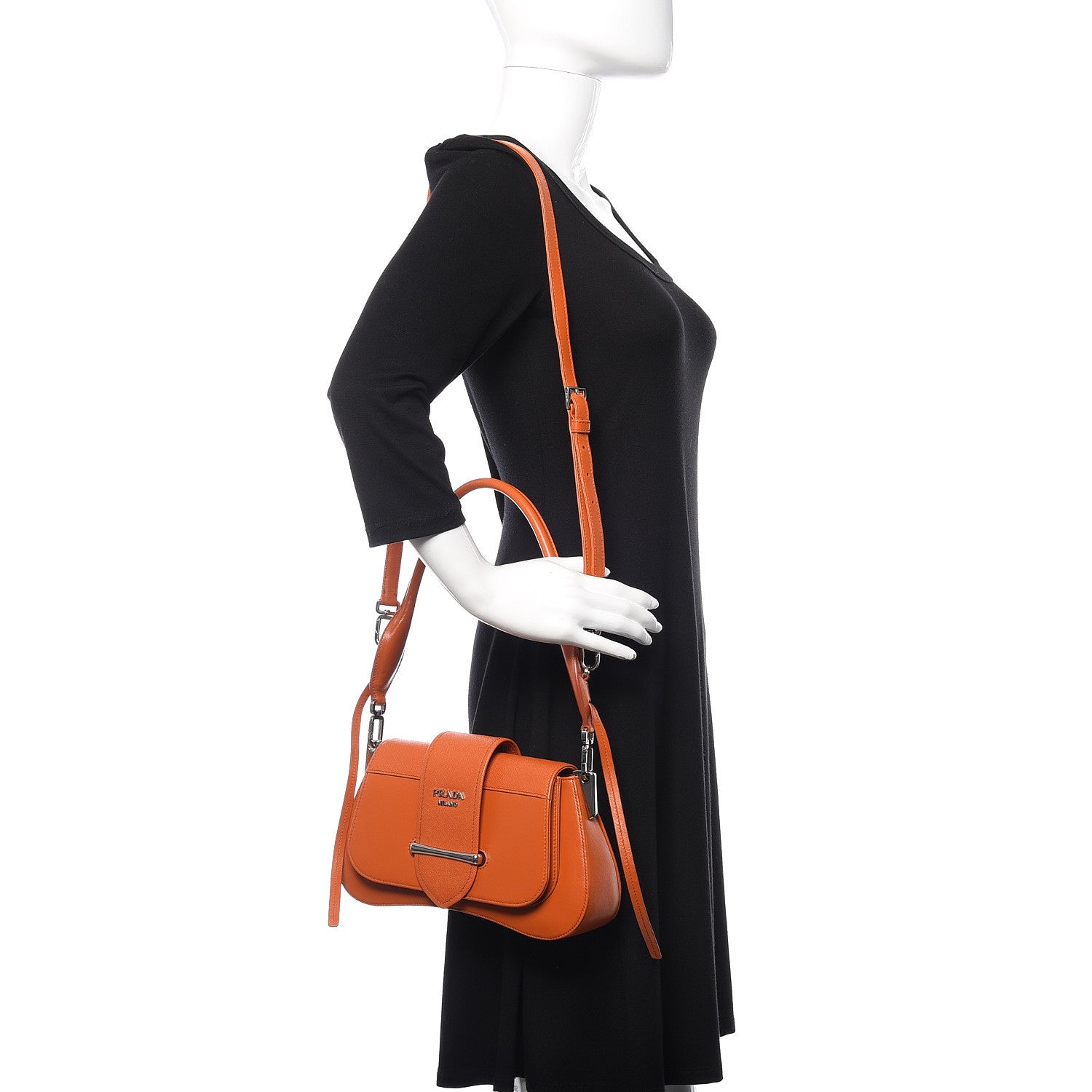 Prada City Calfskin Saffiano Sidonie Shoulder Bag Papaya 2 of 9