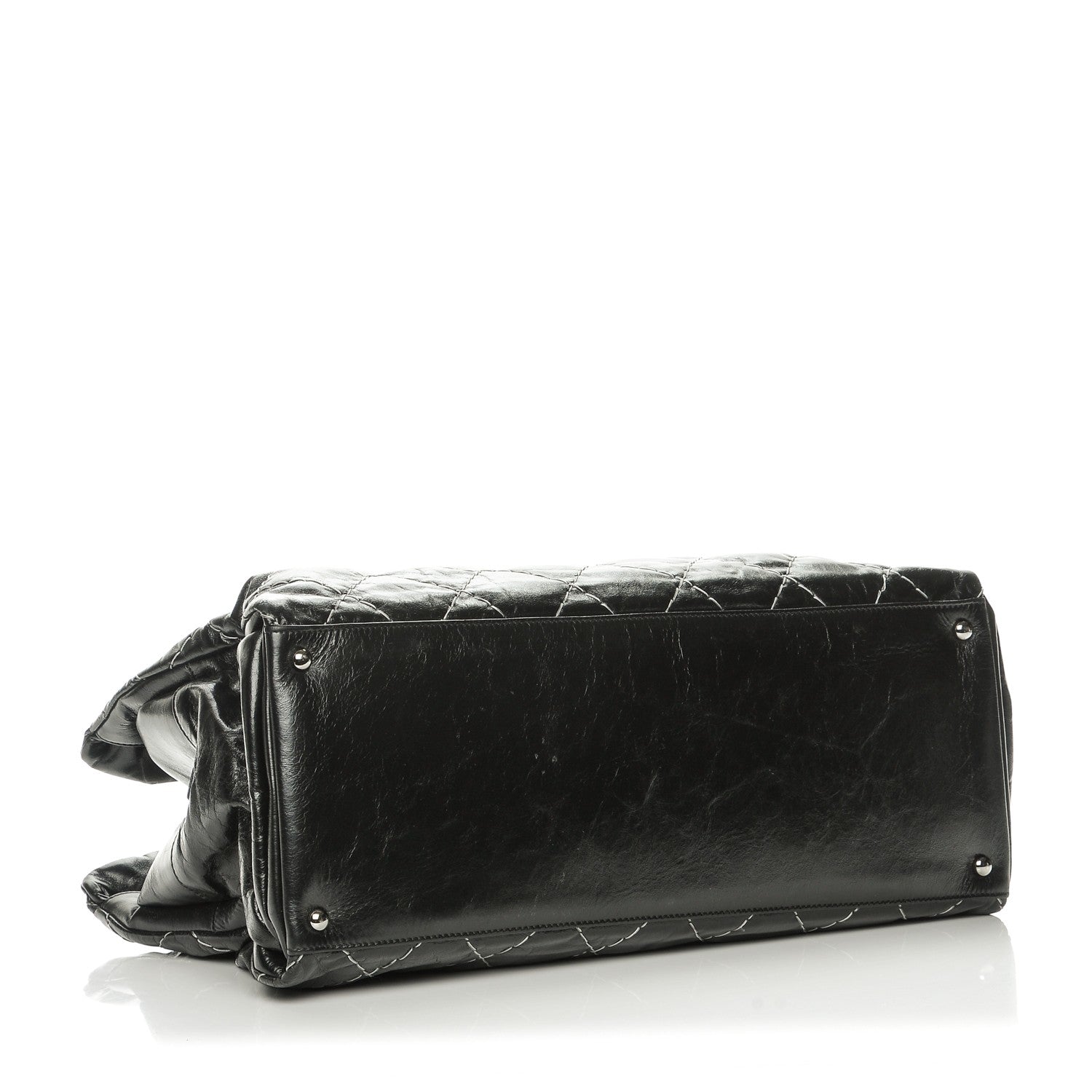 Chanel Glazed Goatskin Double Contrast Stitch Large Tote Black 4 of 7