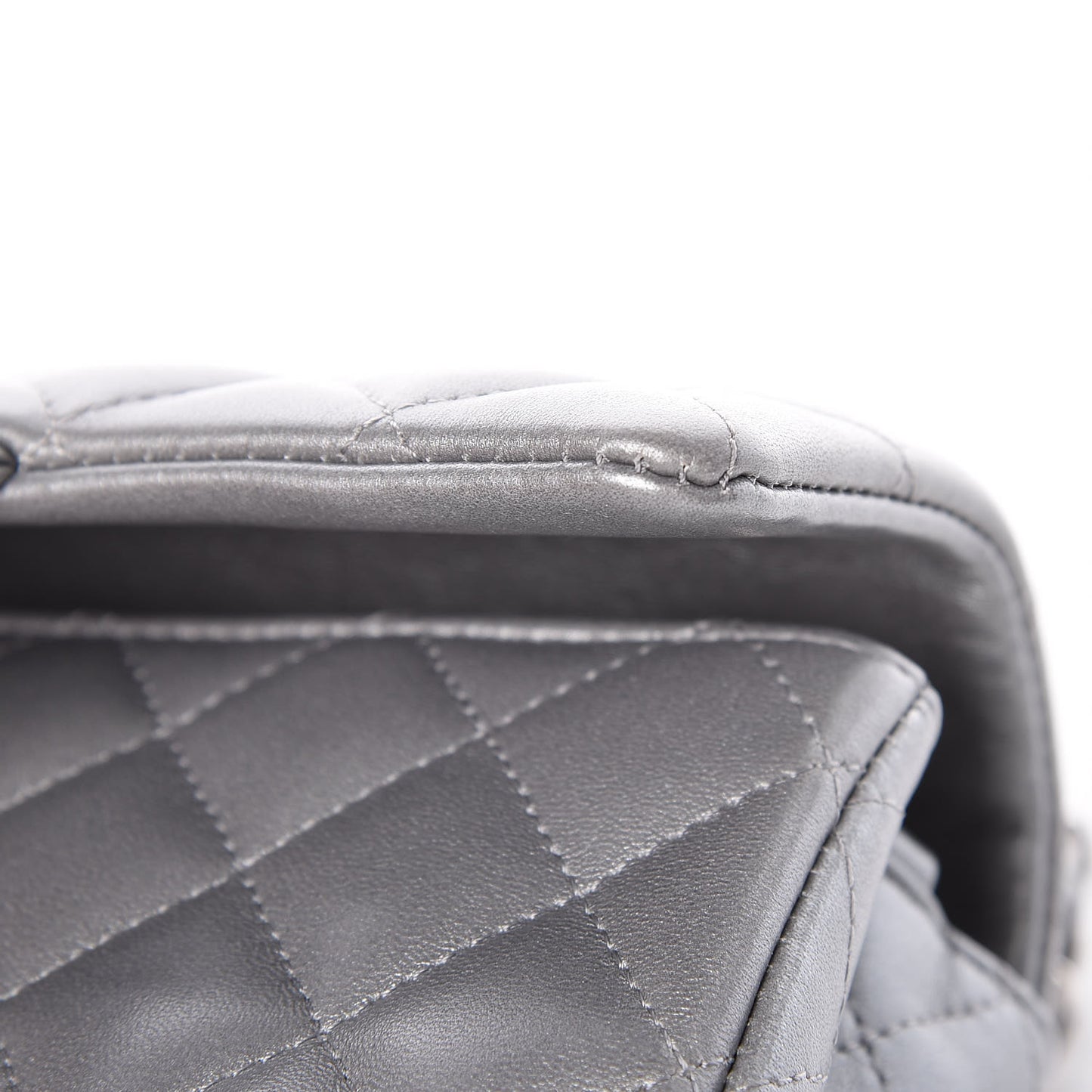 Metallic Lambskin Quilted Mini Rectangular Flap Silver