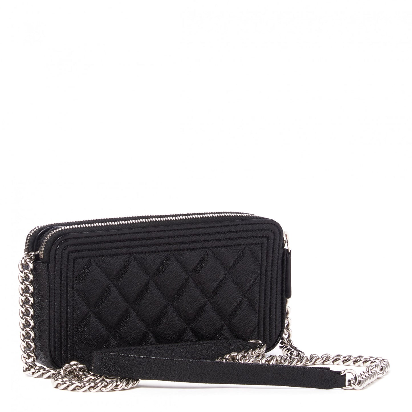 Caviar Quilted Small Boy Clutch With Chain Black