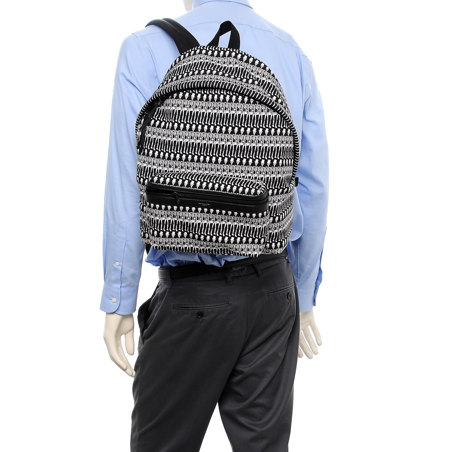 Saint Laurent Nylon City Skeleton Print Backpack Black White 2 of 7
