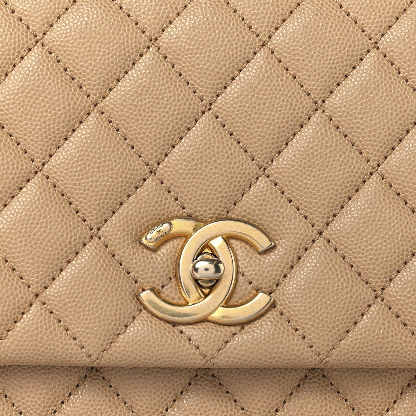 Caviar Quilted Small Coco Handle Flap Beige