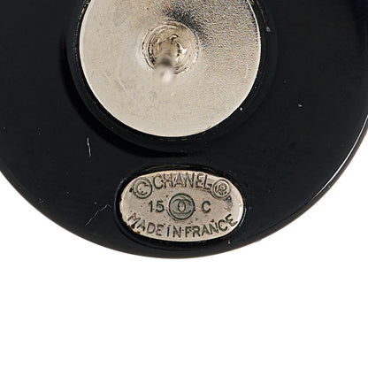 Chanel Crystal Pearl CC Round Earrings Black Silver 3 of 3