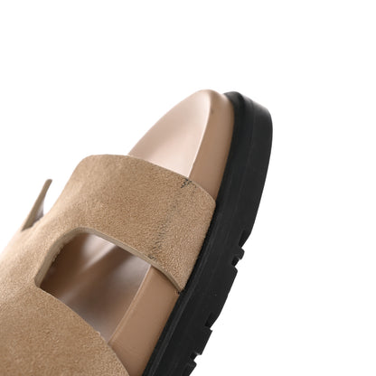 Hermes Suede Goatskin Womens Chypre Sandals 40 Beige Argile 12 of 20