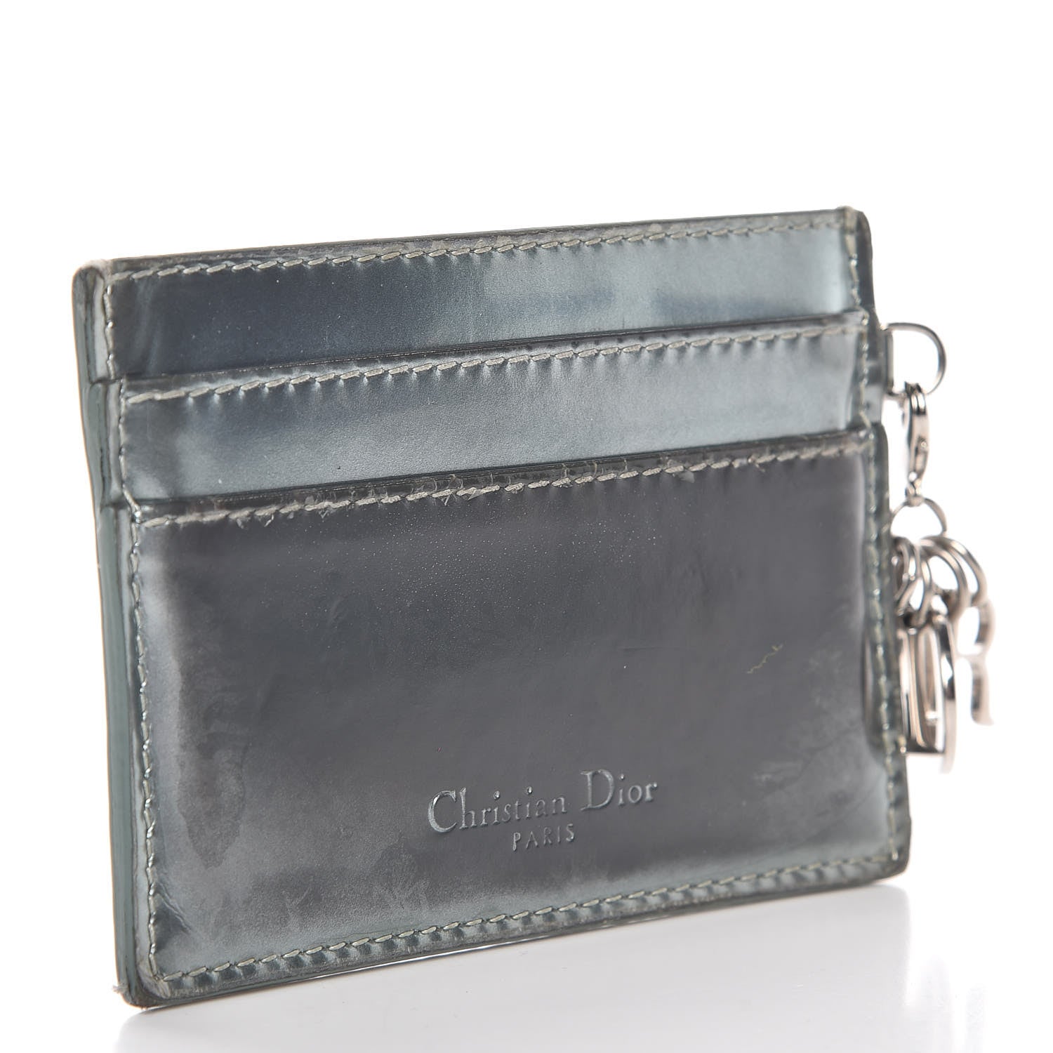 Christian Dior Metallic Patent Micro-Cannage Lady Dior Card Holder Silver 3 of 11