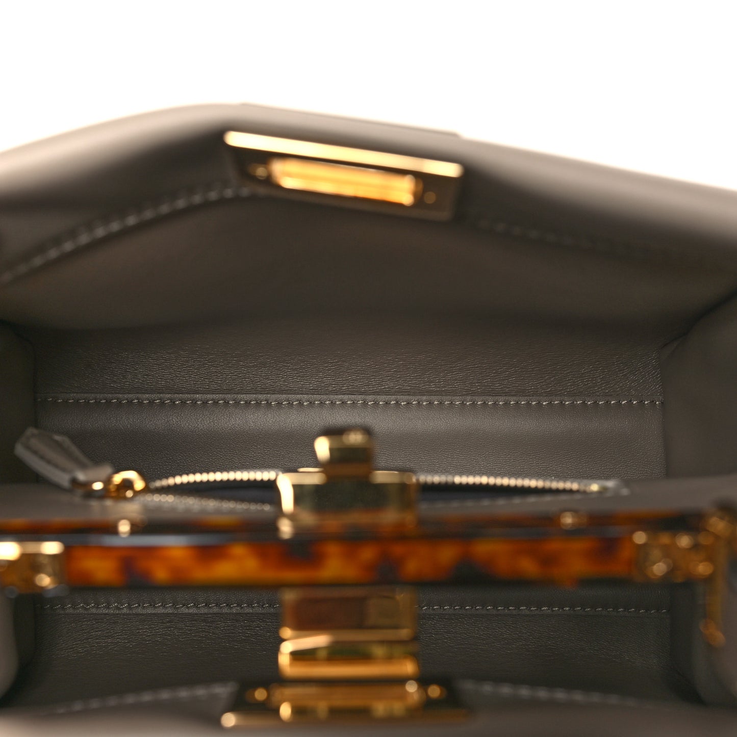Vitello Seta Shiny Nappa Plexiglass Tortoise Mini Peekaboo Iconic Satchel Tortora