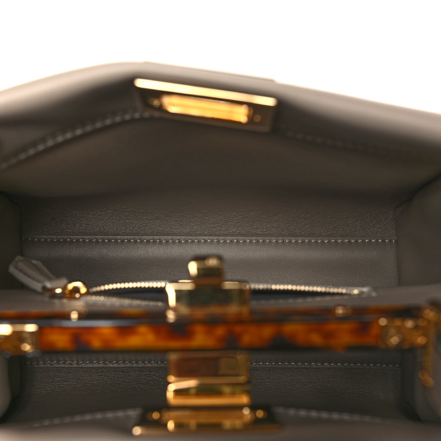 Fendi Vitello Seta Shiny Nappa Plexiglass Tortoise Mini Peekaboo Iconic Satchel Tortora 5 of 10