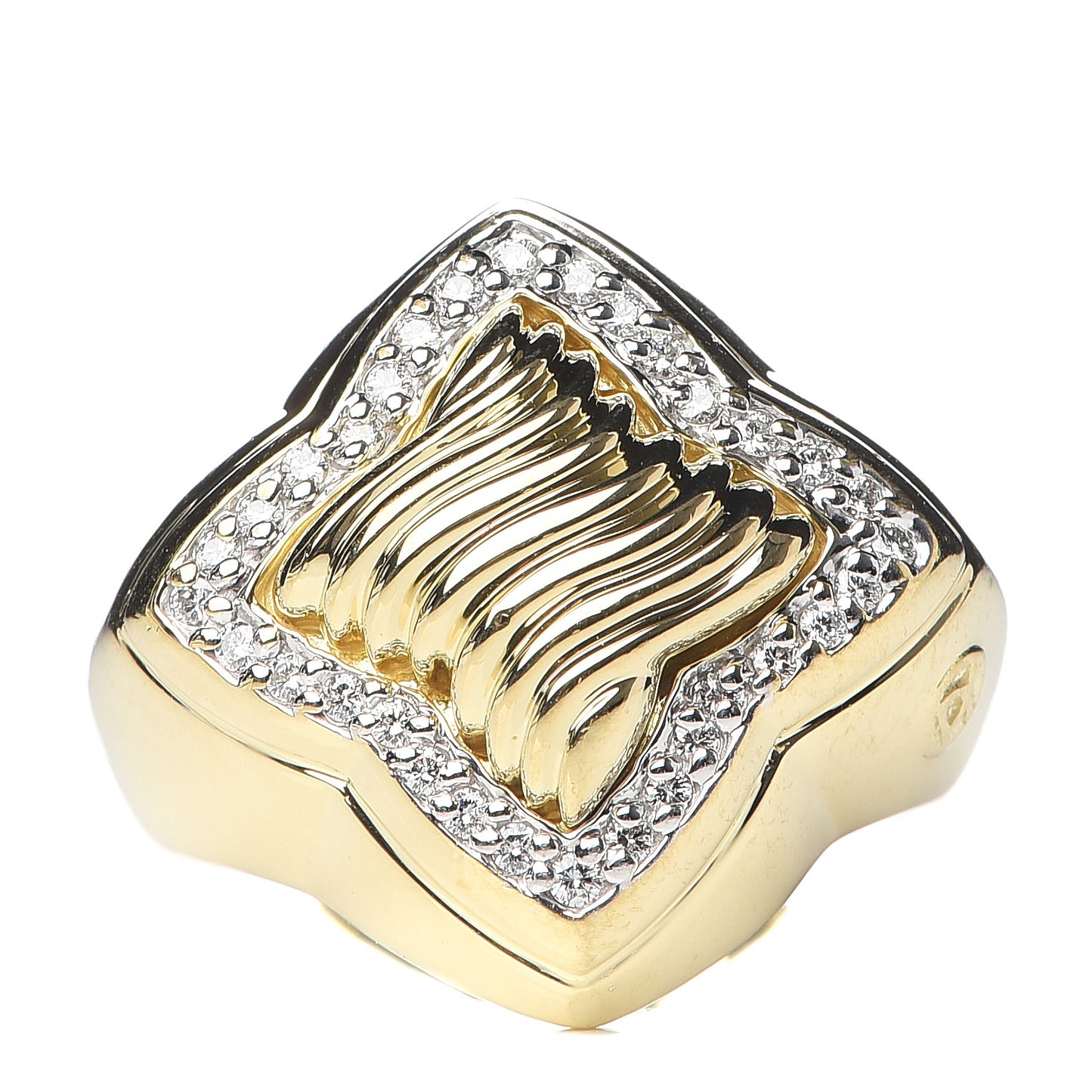 18K Yellow Gold Diamond 14mm Quatrefoil Ring 51 5.75