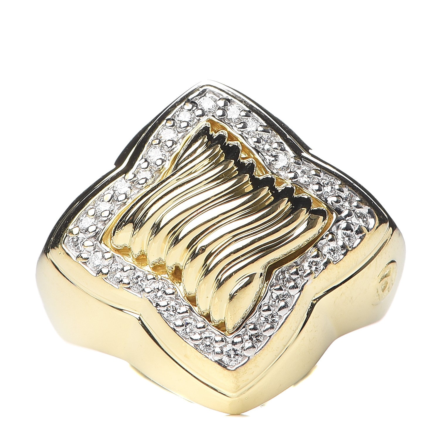 David Yurman 18K Yellow Gold Diamond 14mm Quatrefoil Ring 51 5.75 1 of 6