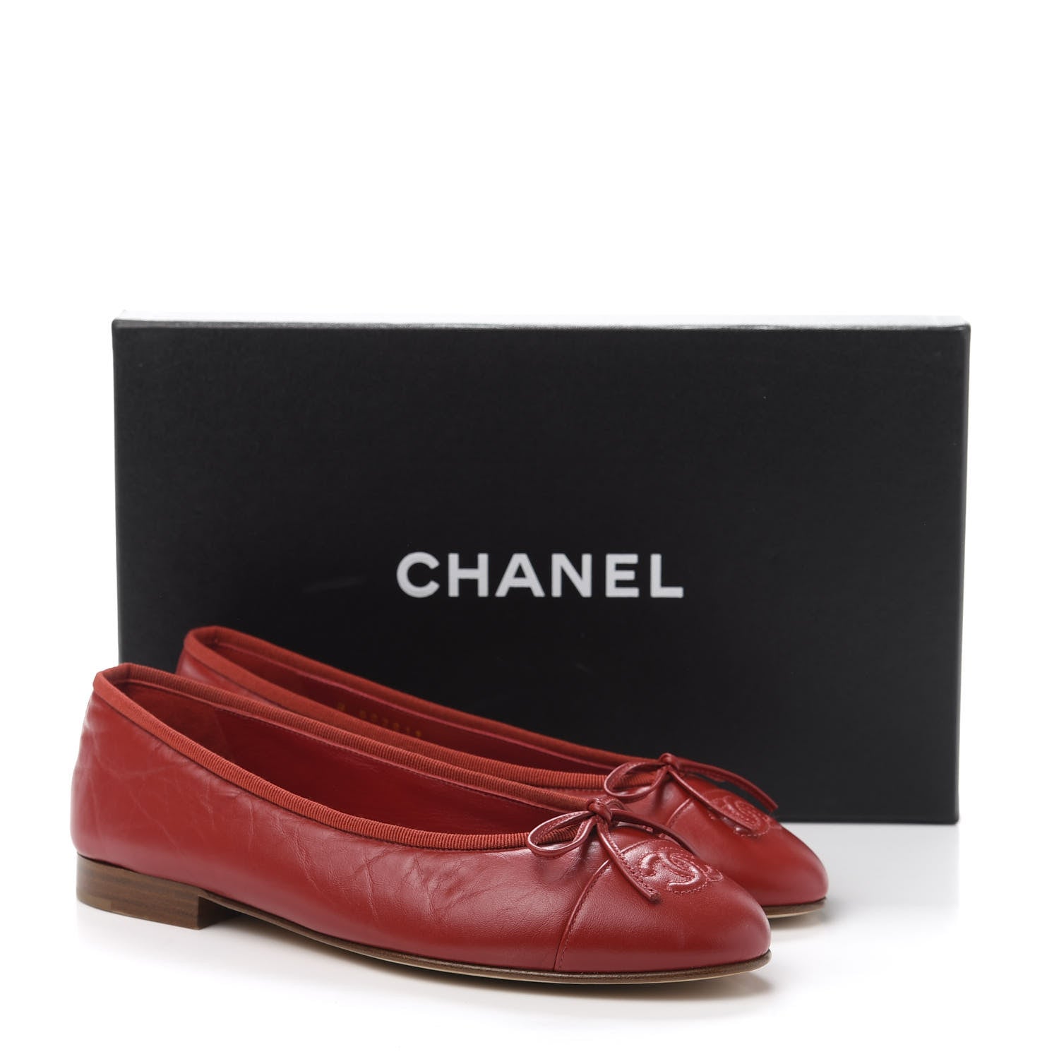 Chanel Crumpled Calfskin Cap Toe CC Ballerina Flats 36.5 Red 9 of 9