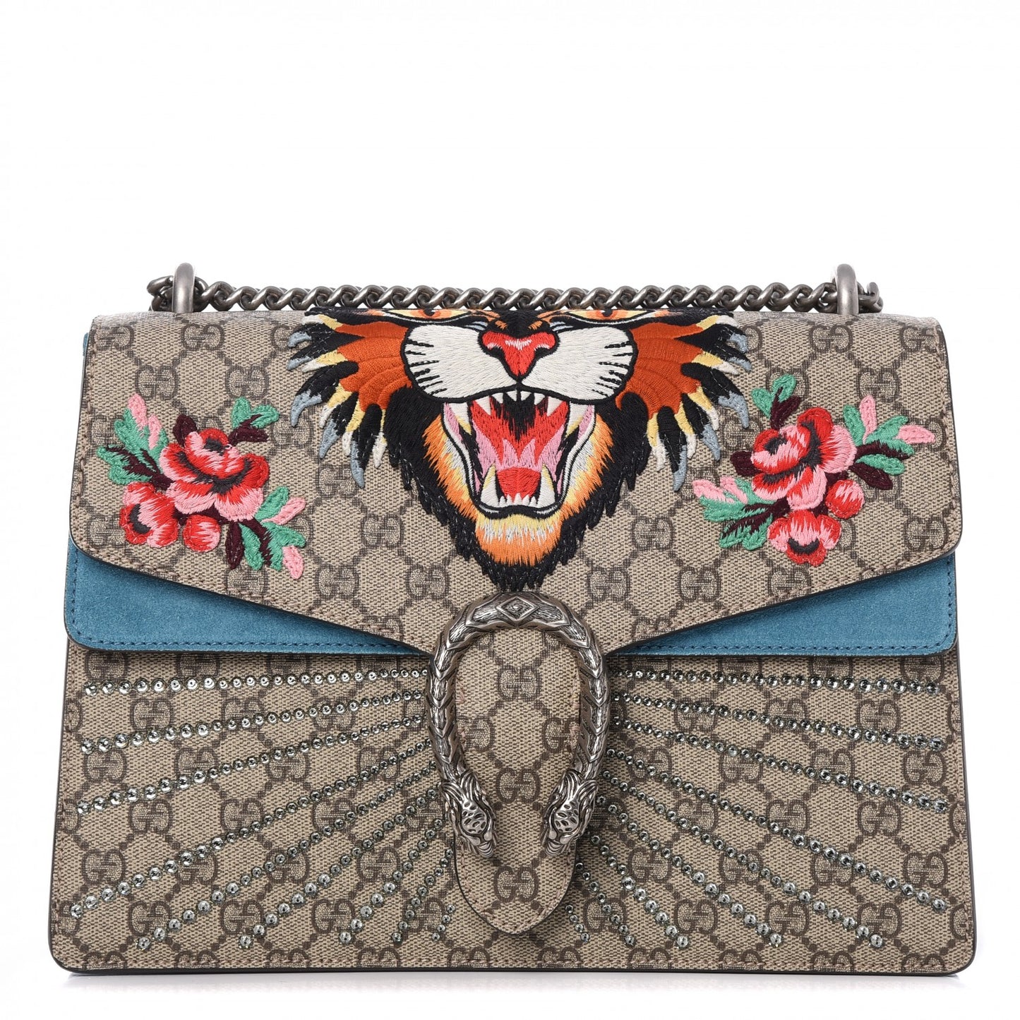 GG Supreme Monogram Angry Cat Embroidered Medium Dionysus Shoulder Bag Beige Ultramarine