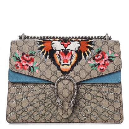 Gucci GG Supreme Monogram Angry Cat Embroidered Medium Dionysus Shoulder Bag Beige Ultramarine 1 of 14