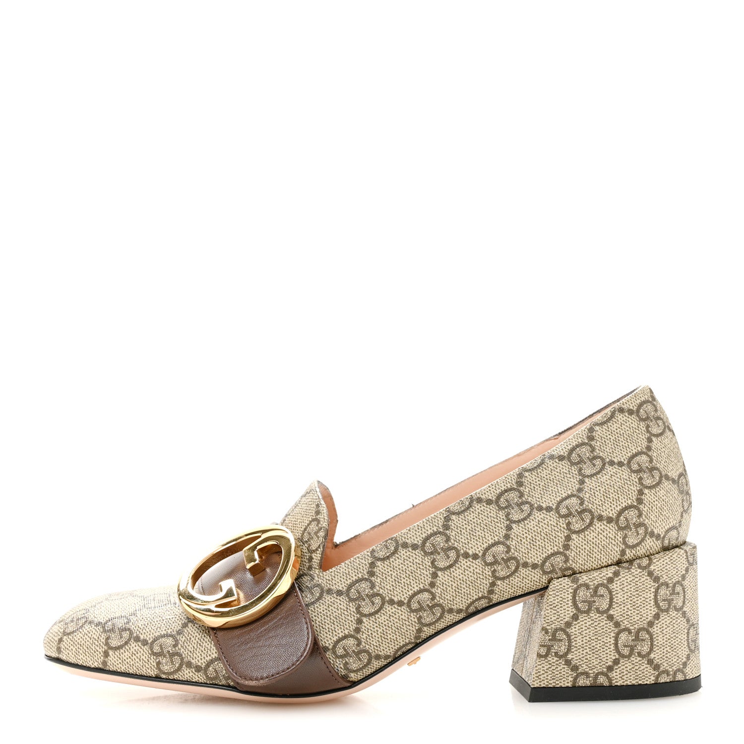 Gucci GG Supreme Monogram Malaga Kid Blondie Pumps 37.5 Beige Ebony New Acero 1 of 10