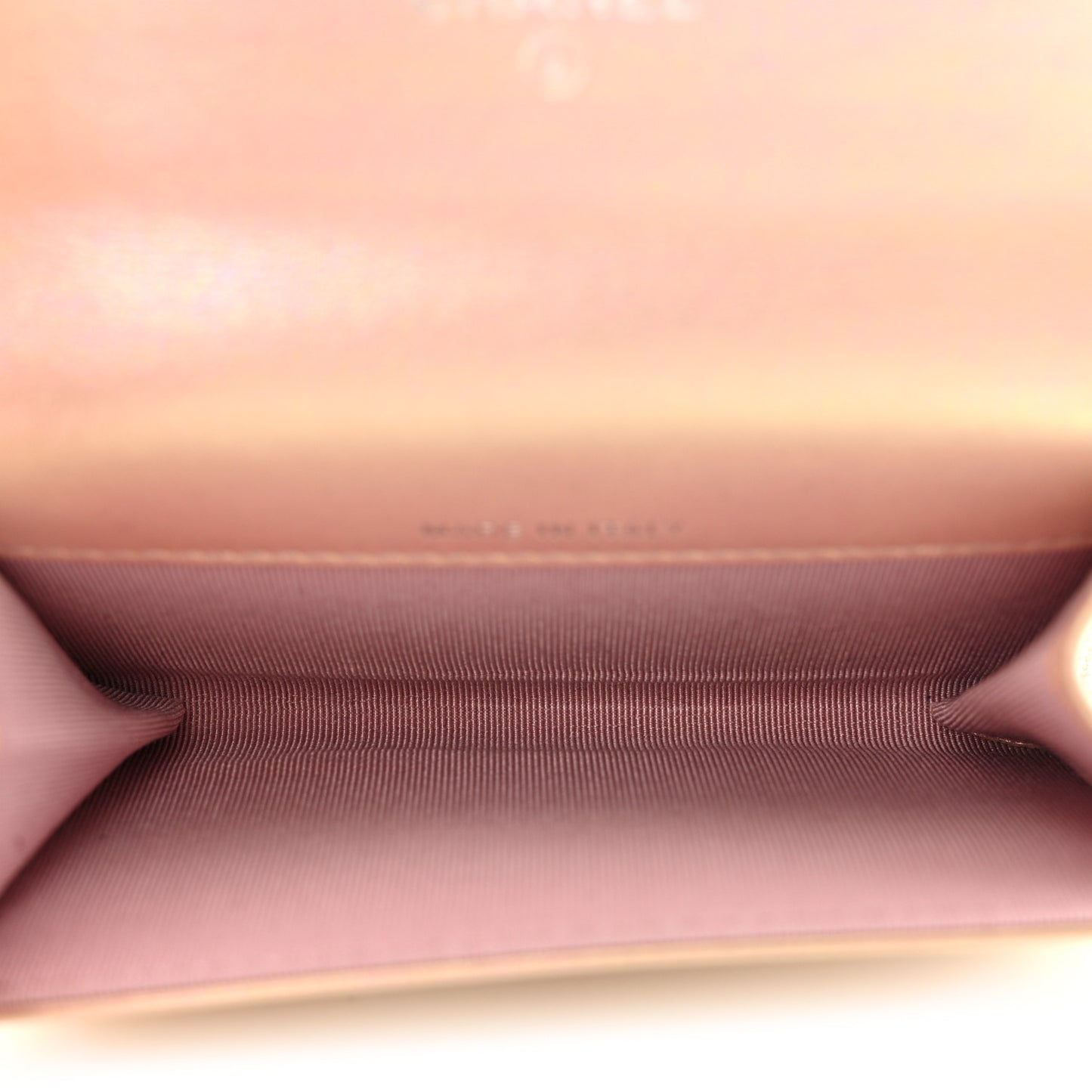 Iridescent Calfskin Quilted Flap Card Holder Wallet Pink