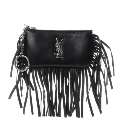 Saint Laurent Calfskin Monogram Small Fringe Key Pouch Black 1 of 8