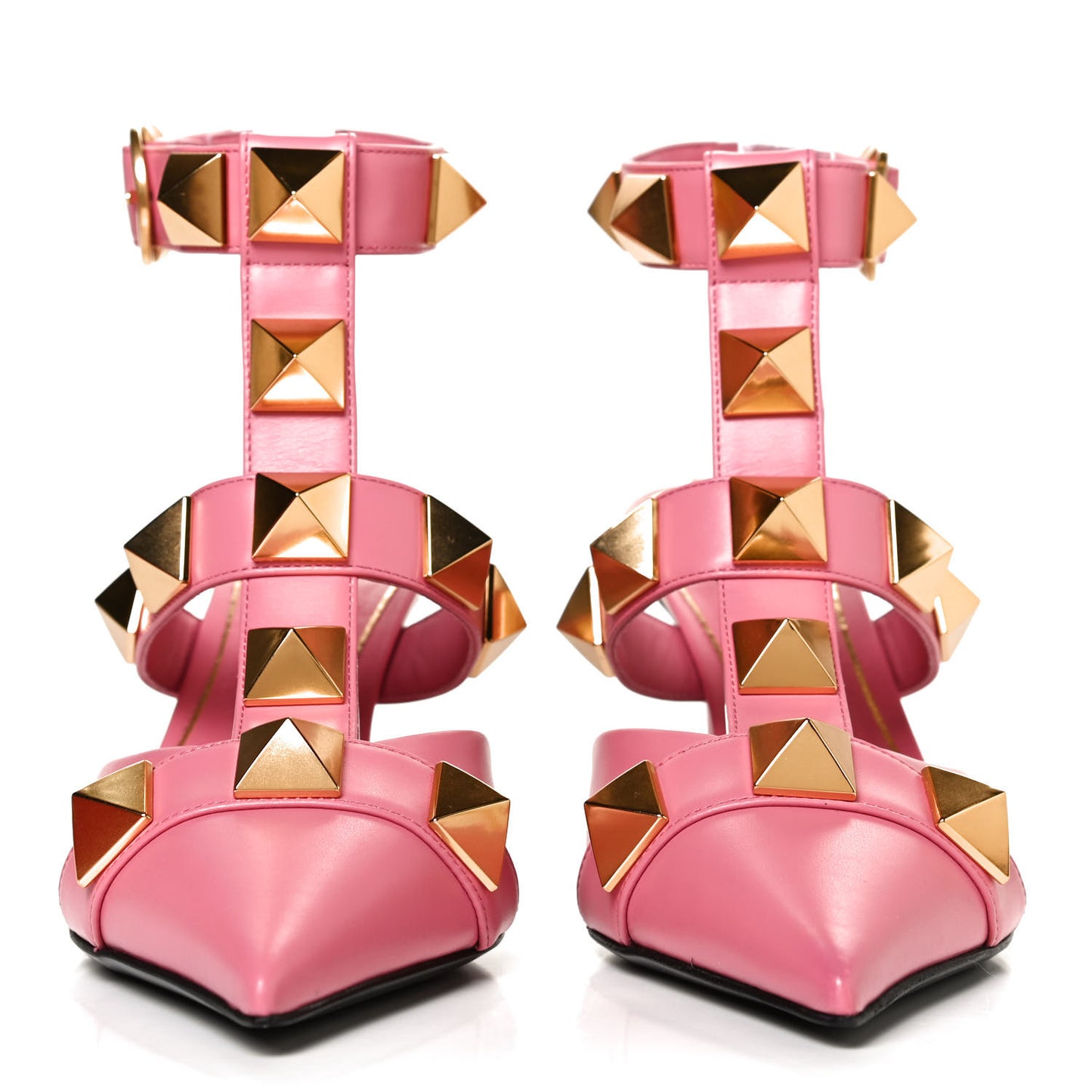 Calfskin Roman Stud Ankle Strap 80mm Pumps 36 Flamingo Pink