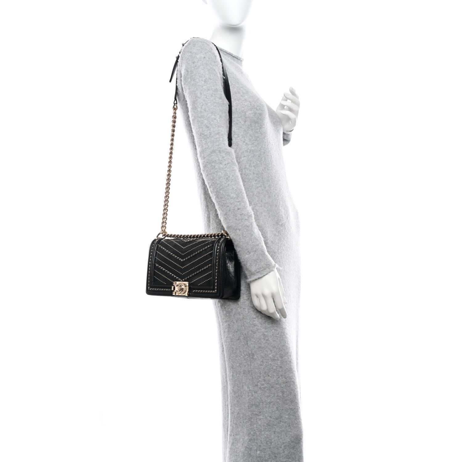 Chanel Crumpled Calfskin Chevron Chain Medium Boy Flap Black 2 of 10