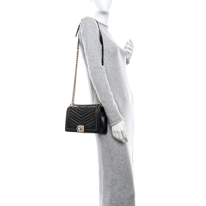 Chanel Crumpled Calfskin Chevron Chain Medium Boy Flap Black 2 of 10