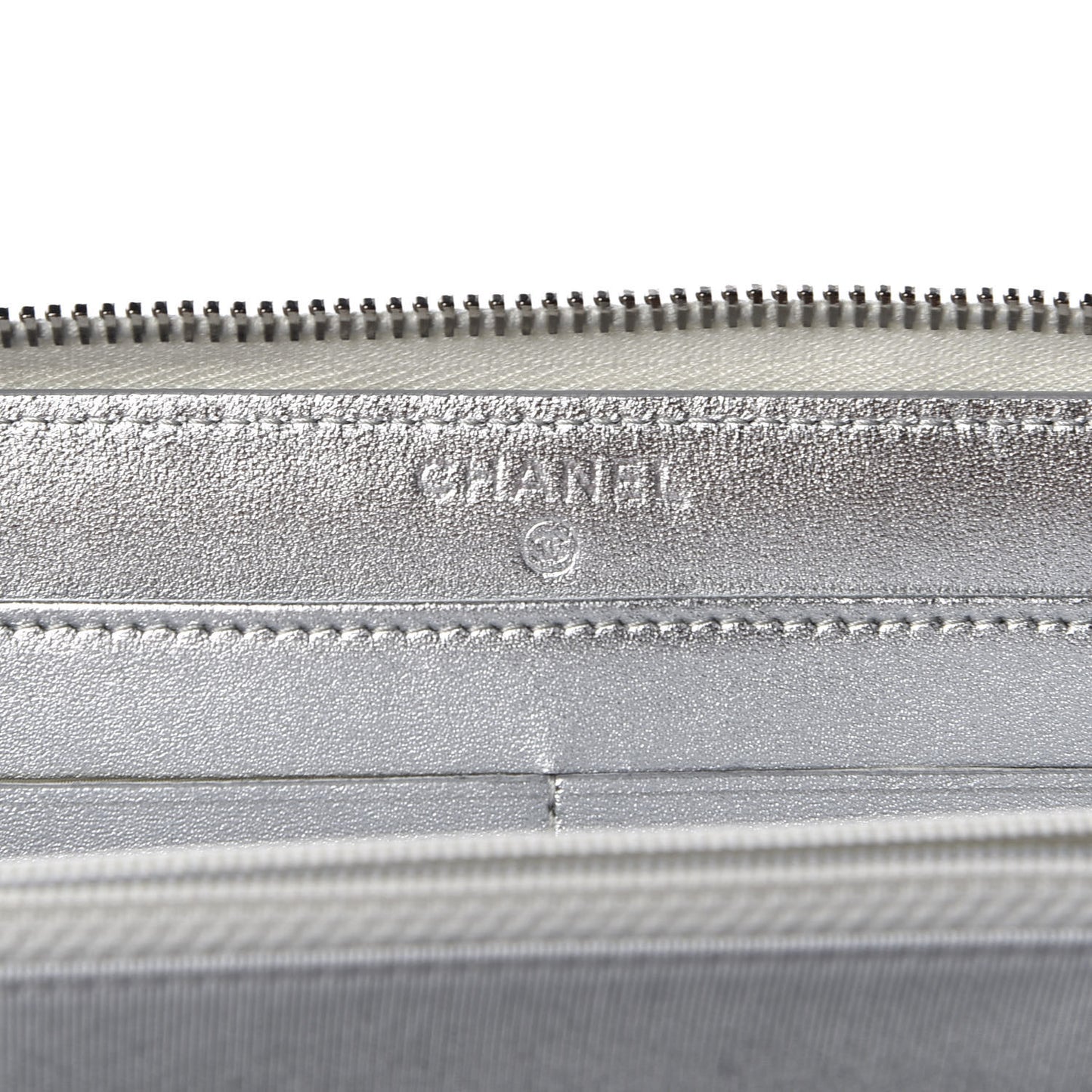 Metallic Lambskin Quilted Large Gusset Zip Around Wallet Silver