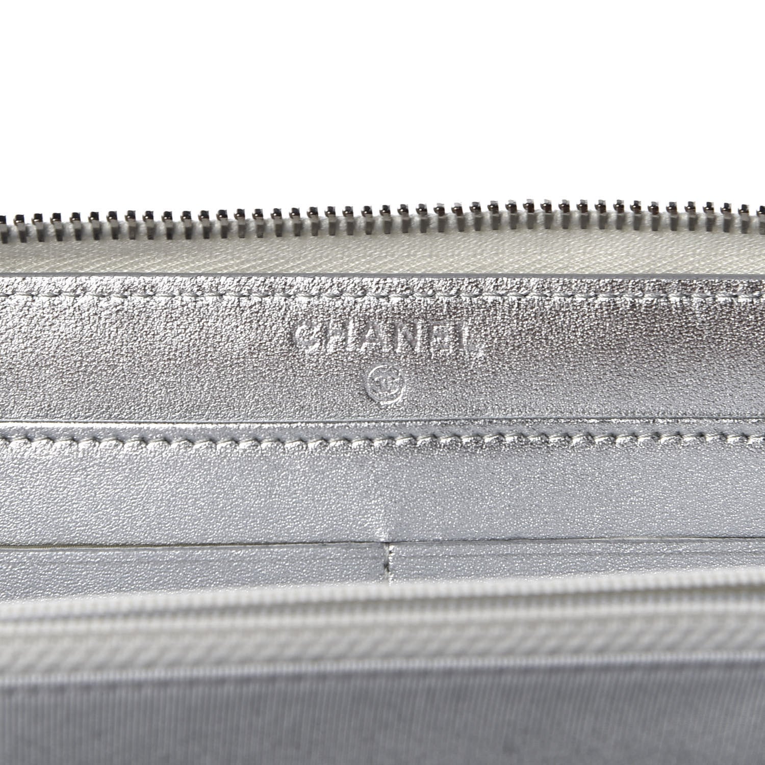 Chanel Metallic Lambskin Quilted Large Gusset Zip Around Wallet Silver 7 of 10