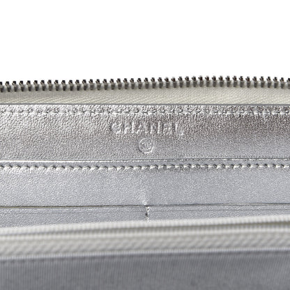 Chanel Metallic Lambskin Quilted Large Gusset Zip Around Wallet Silver 7 of 10