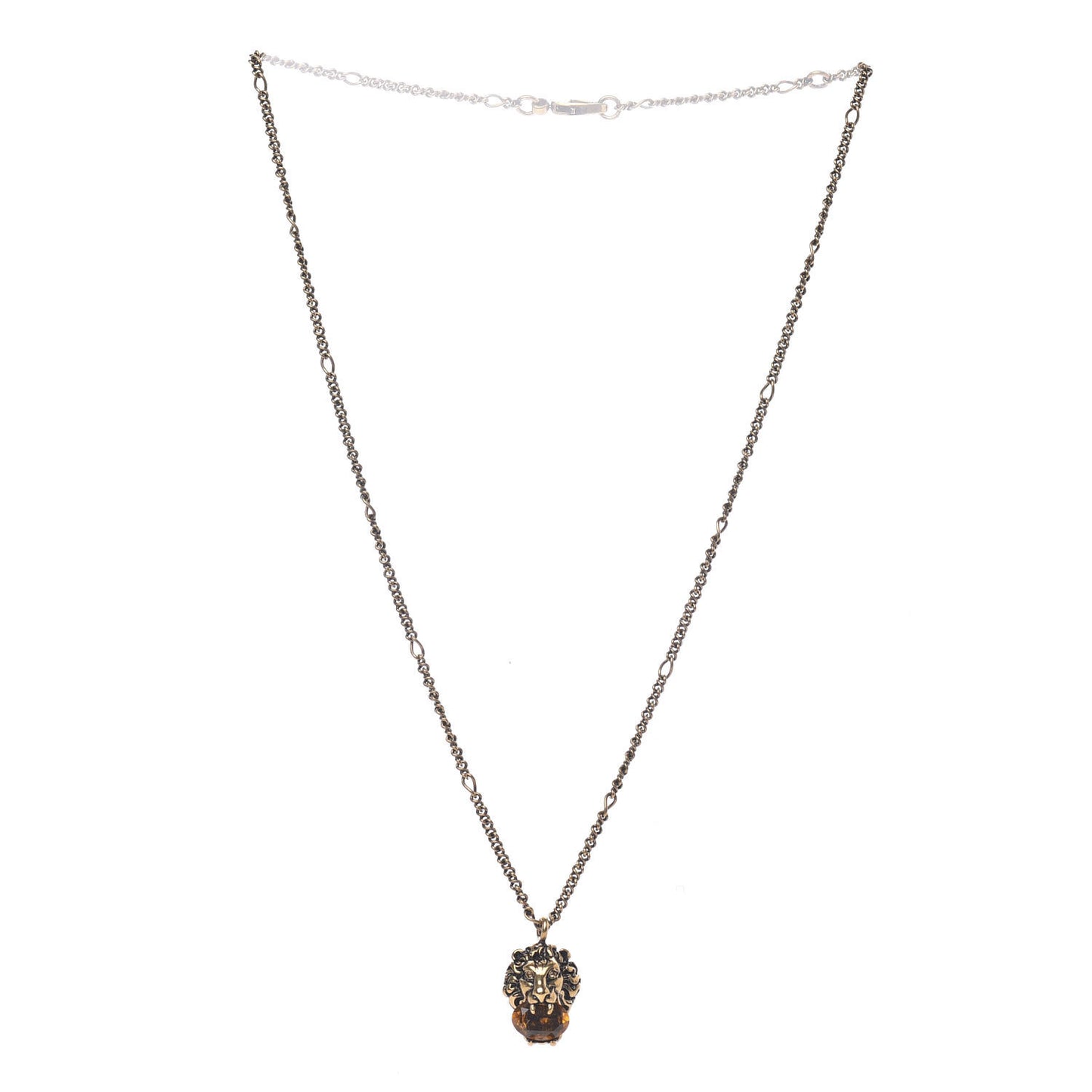 Metal Brass Swarovski Lion Head Necklace Gold Yellow