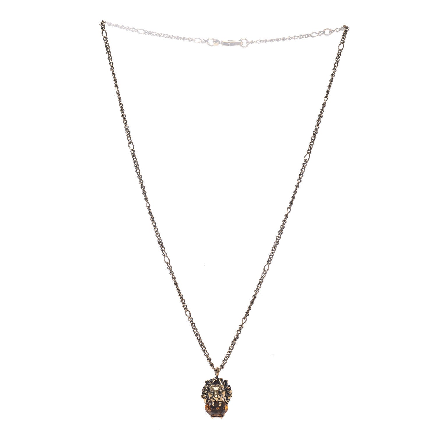 Gucci Metal Brass Swarovski Lion Head Necklace Gold Yellow 3 of 4