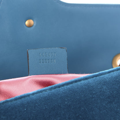 Gucci Velvet Matelasse Small GG Marmont Shoulder Bag Pavone Cyan 6 of 9