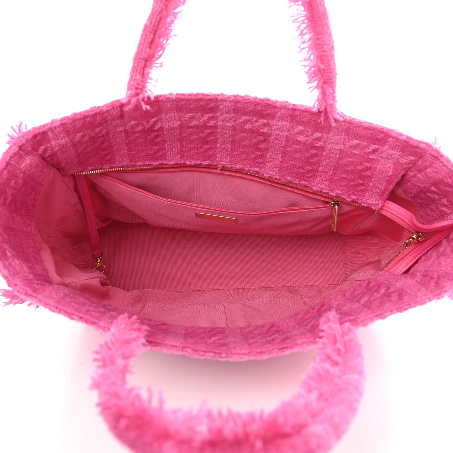 Wool Tweed Large Zipped Shopping Tote Pink