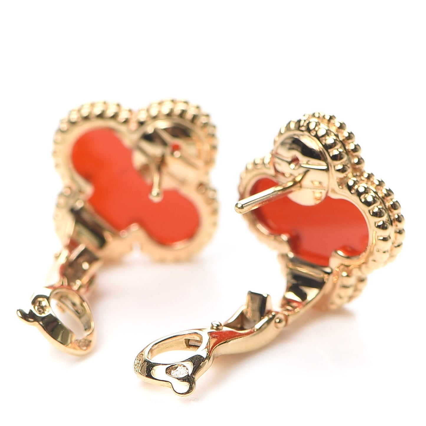 18K Yellow Gold Carnelian Vintage Alhambra Earrings