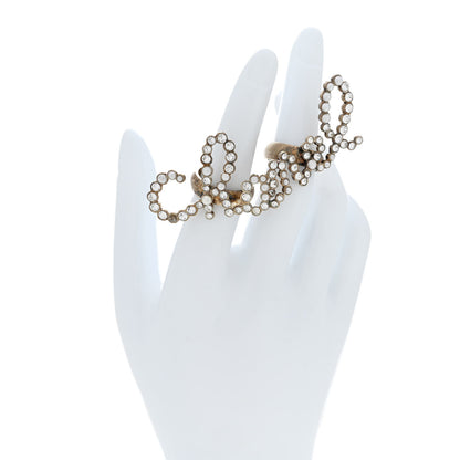 Chanel Crystal Pearl Cha-Nel Rings Set Gold 2 of 6