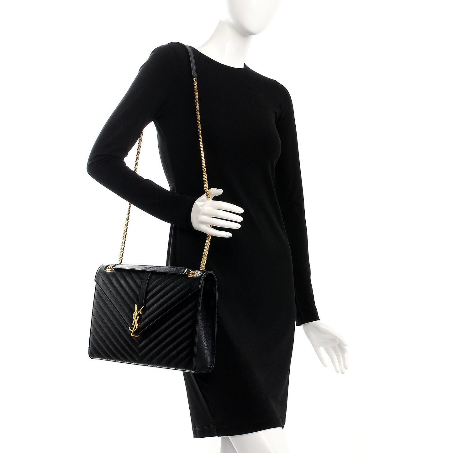 Grain De Poudre Matelasse Chevron Large Monogram Satchel Black