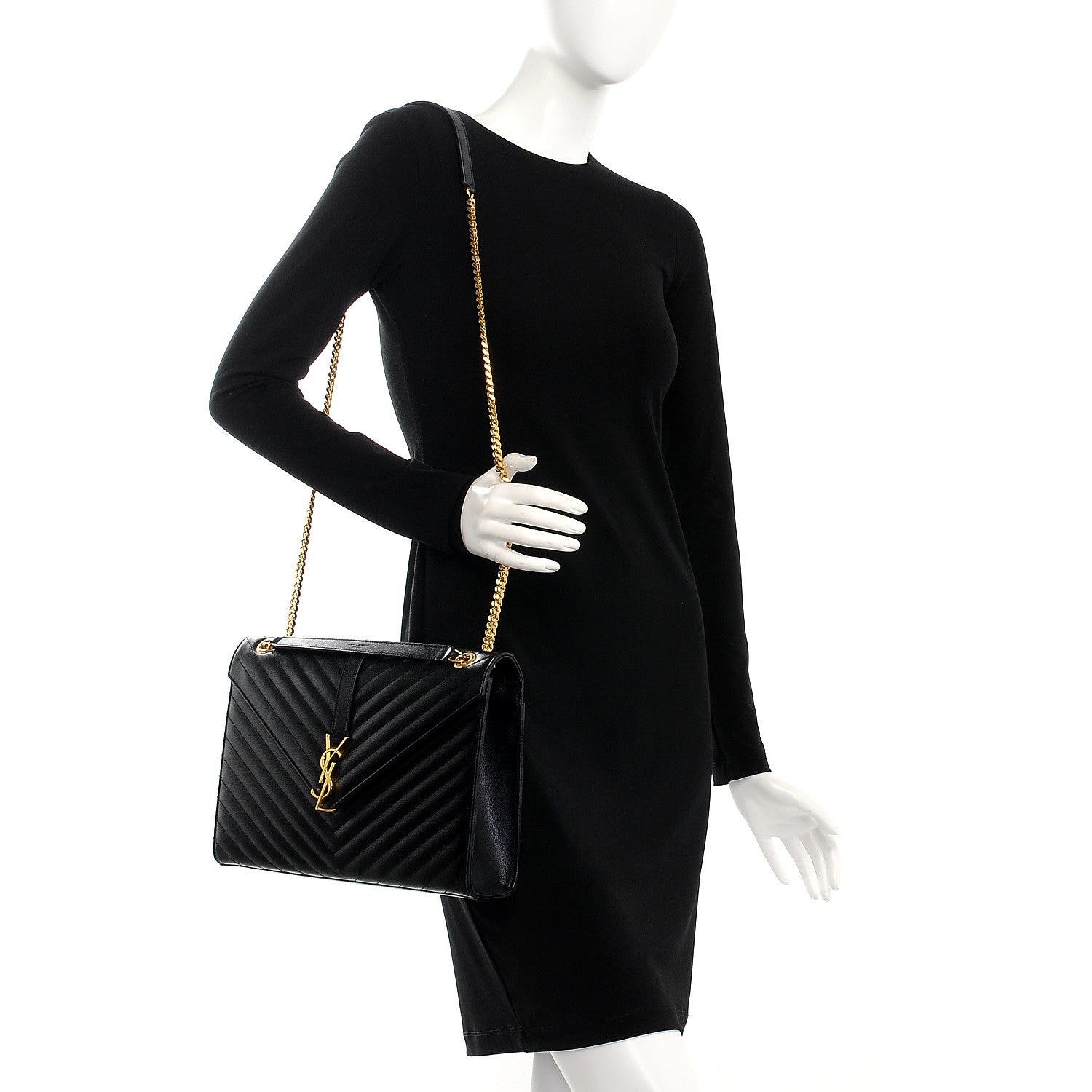 Saint Laurent Grain De Poudre Matelasse Chevron Large Monogram Satchel Black 2 of 19