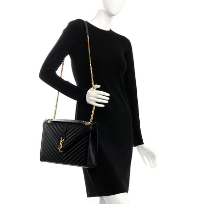 Saint Laurent Grain De Poudre Matelasse Chevron Large Monogram Satchel Black 2 of 19