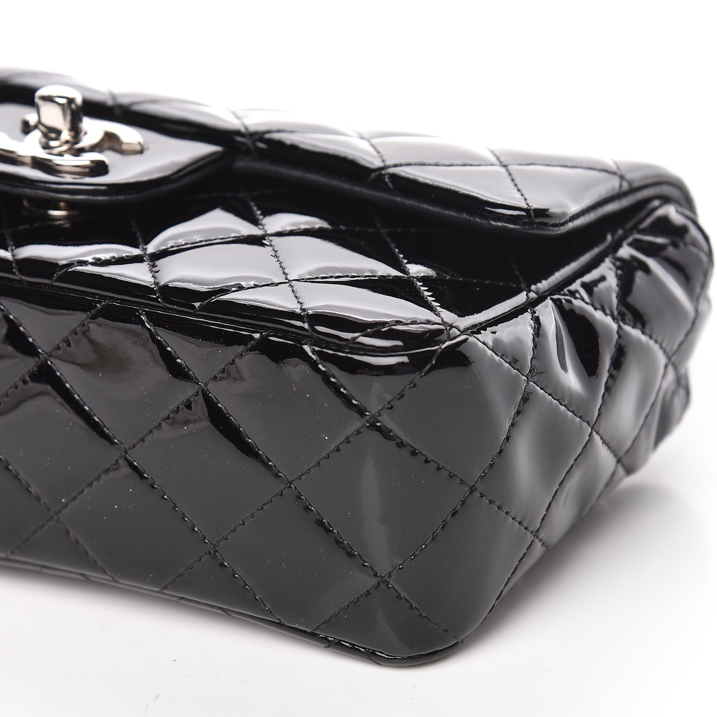 Patent Calfskin Quilted Mini Rectangular Flap Black