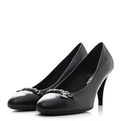 Chanel Calfskin CC Cap Toe Chain Pumps 39 Black 3 of 11
