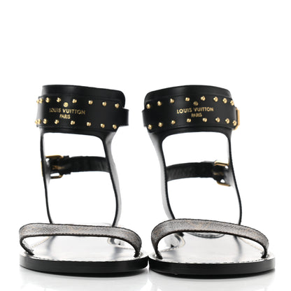 Louis Vuitton Calfskin Monogram Nomad Flat Sandals 38 Black 2 of 8