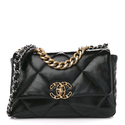 Chanel Shiny Crumpled Calfskin Quilted Medium Chanel 19 Flap Black 1 of 10