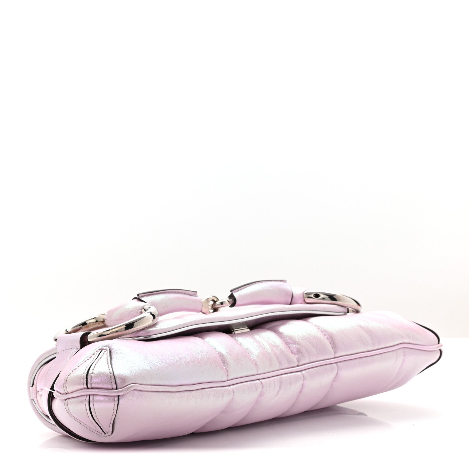 Gucci Iridescent Nappa Vertical Matelasse Medium Maxi Horsebit Chain Shoulder Bag Escape Pink 4 of 10