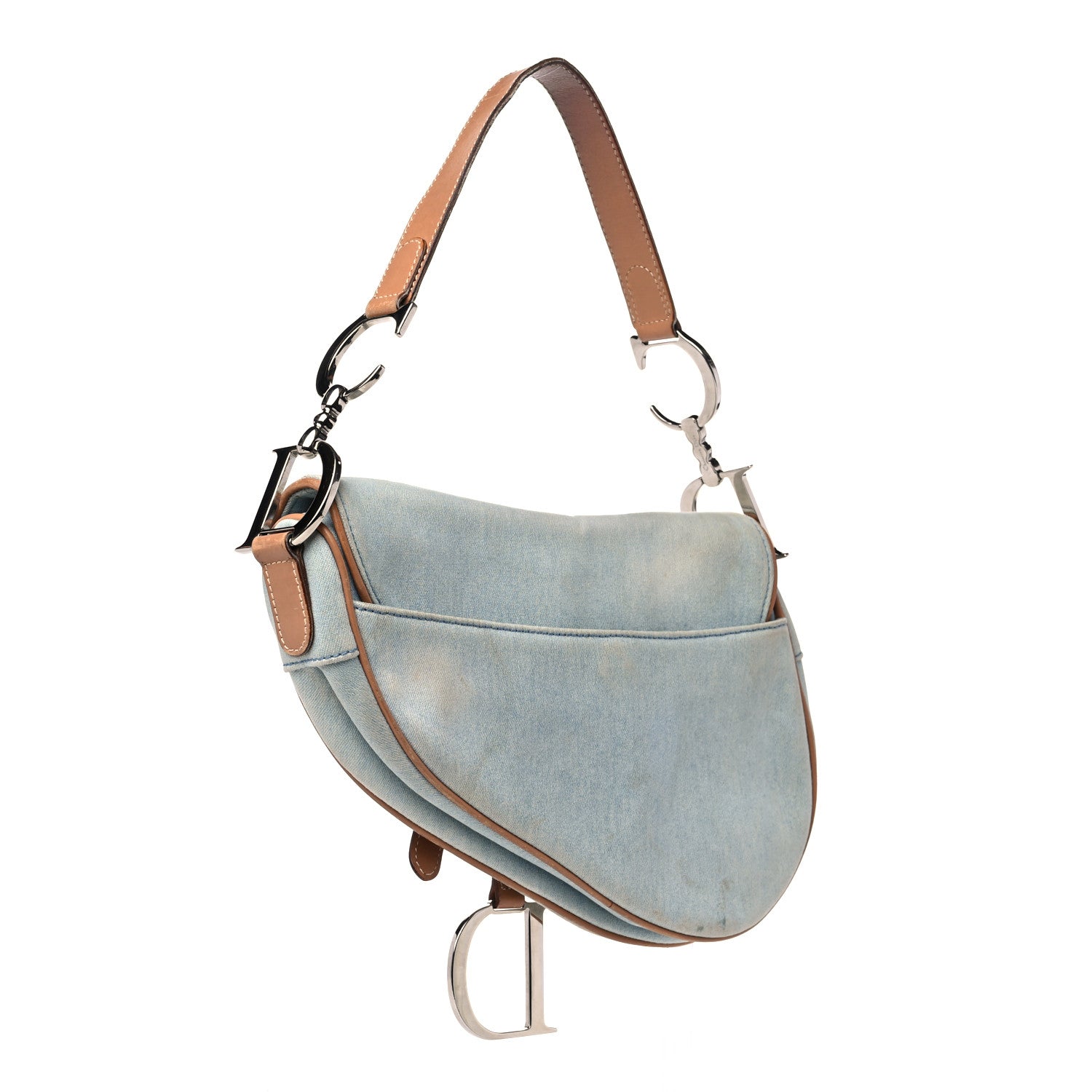 Christian Dior Denim Calfskin Saddle Bag Light Blue 3 of 14