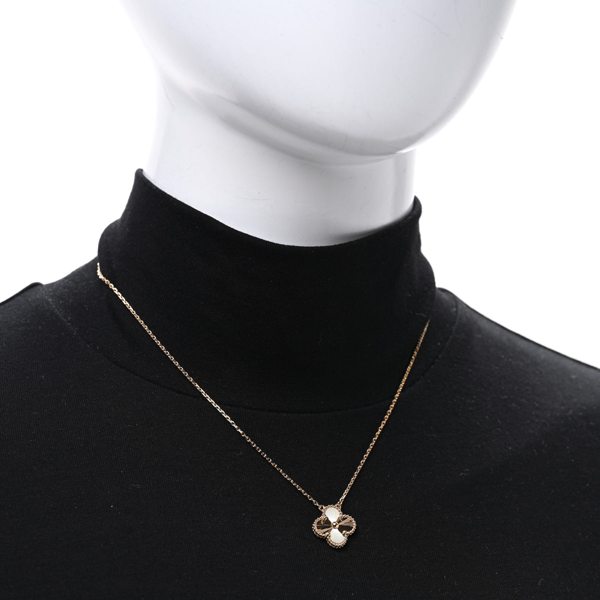 18K Yellow Gold Guilloche Vintage Alhambra Pendant Necklace