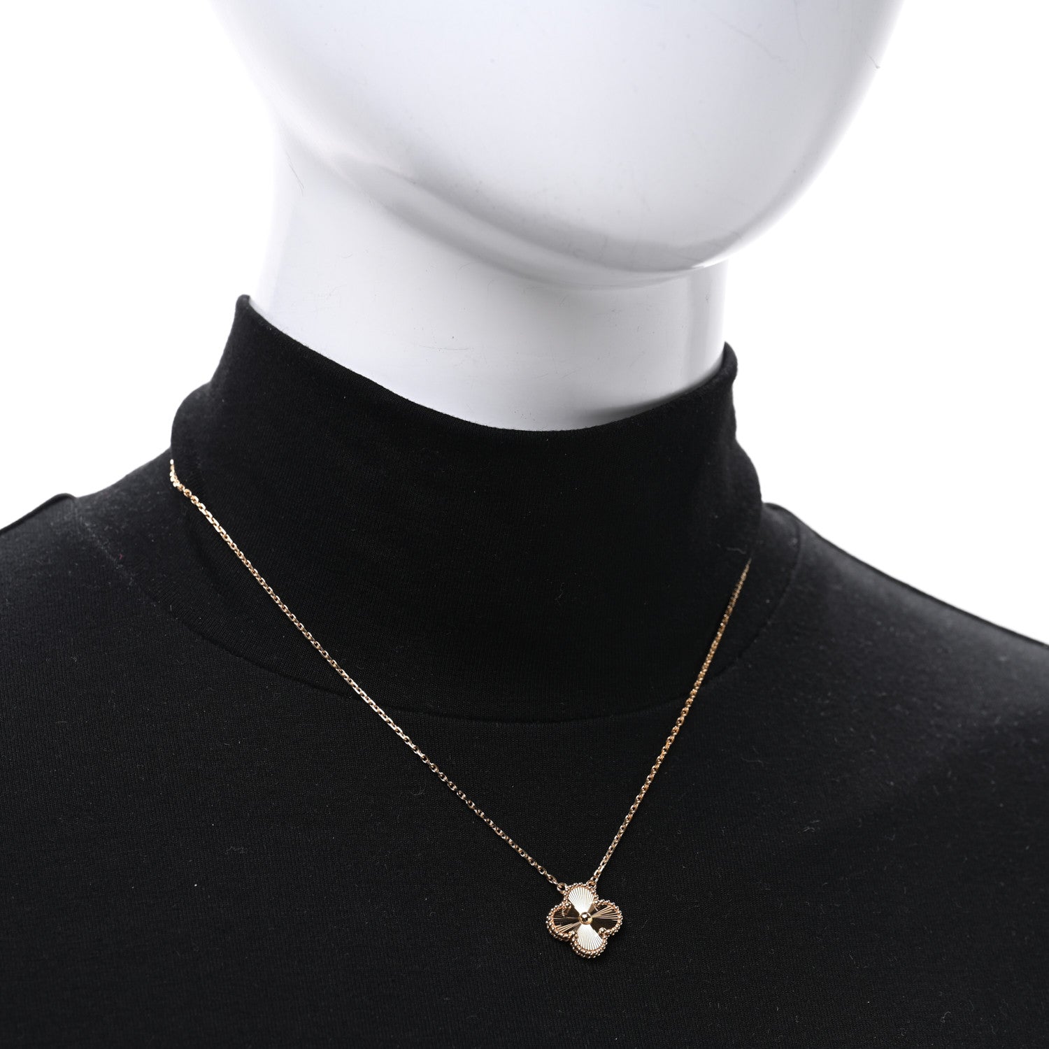 Van Cleef & Arpels 18K Yellow Gold Guilloche Vintage Alhambra Pendant Necklace 2 of 5