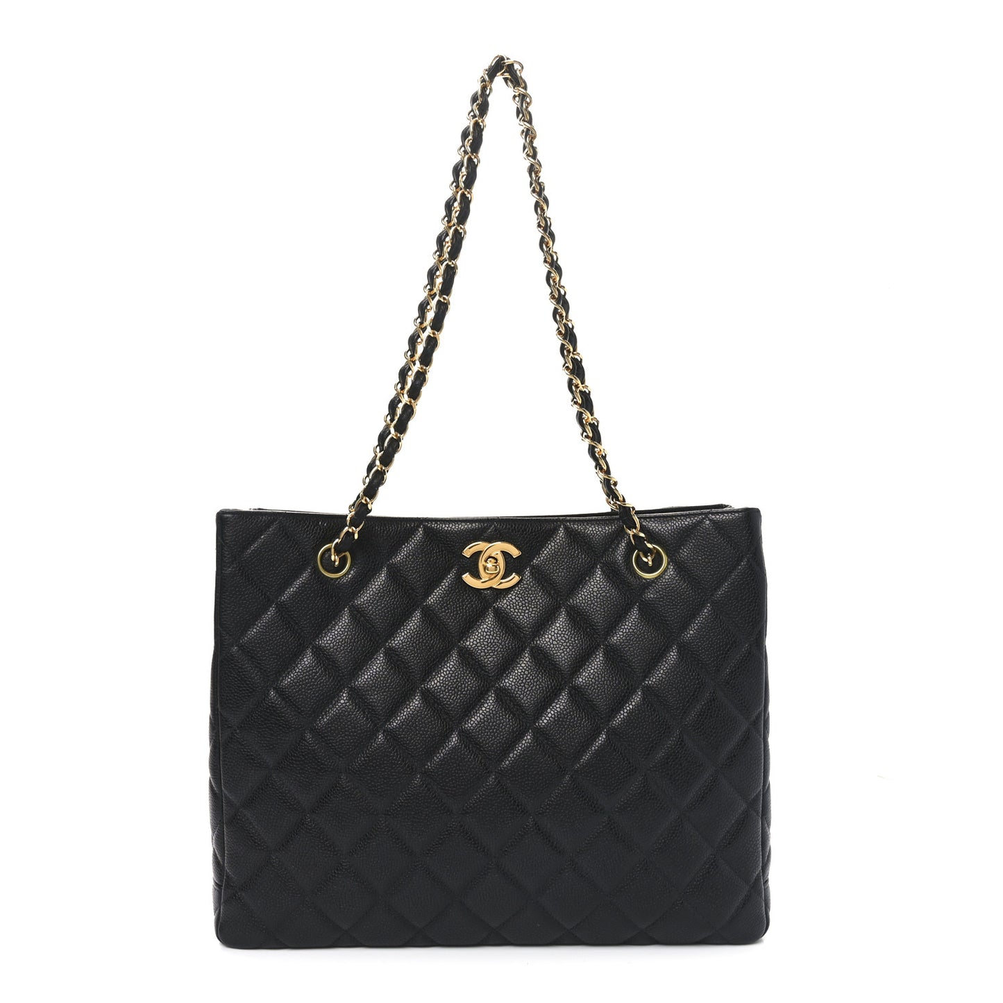 Caviar Quilted Small Shopping Tote Black