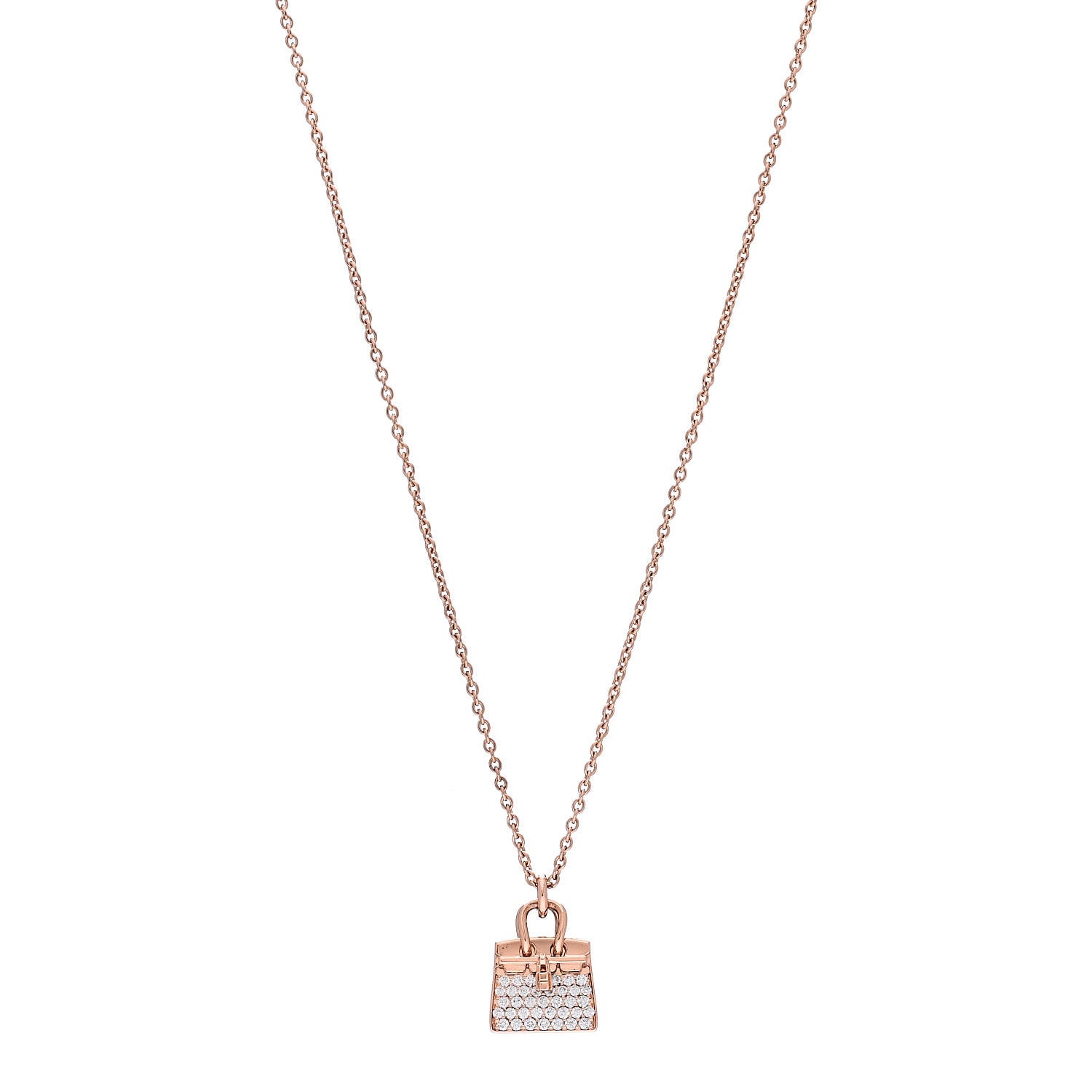 Hermes 18K Rose Gold Diamond Birkin Amulettes Pendant Necklace 1 of 5