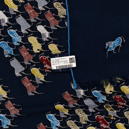 Hermes Cashmere Silk The Parade Shawl 140 Marine Absinthe Borde 4 of 5