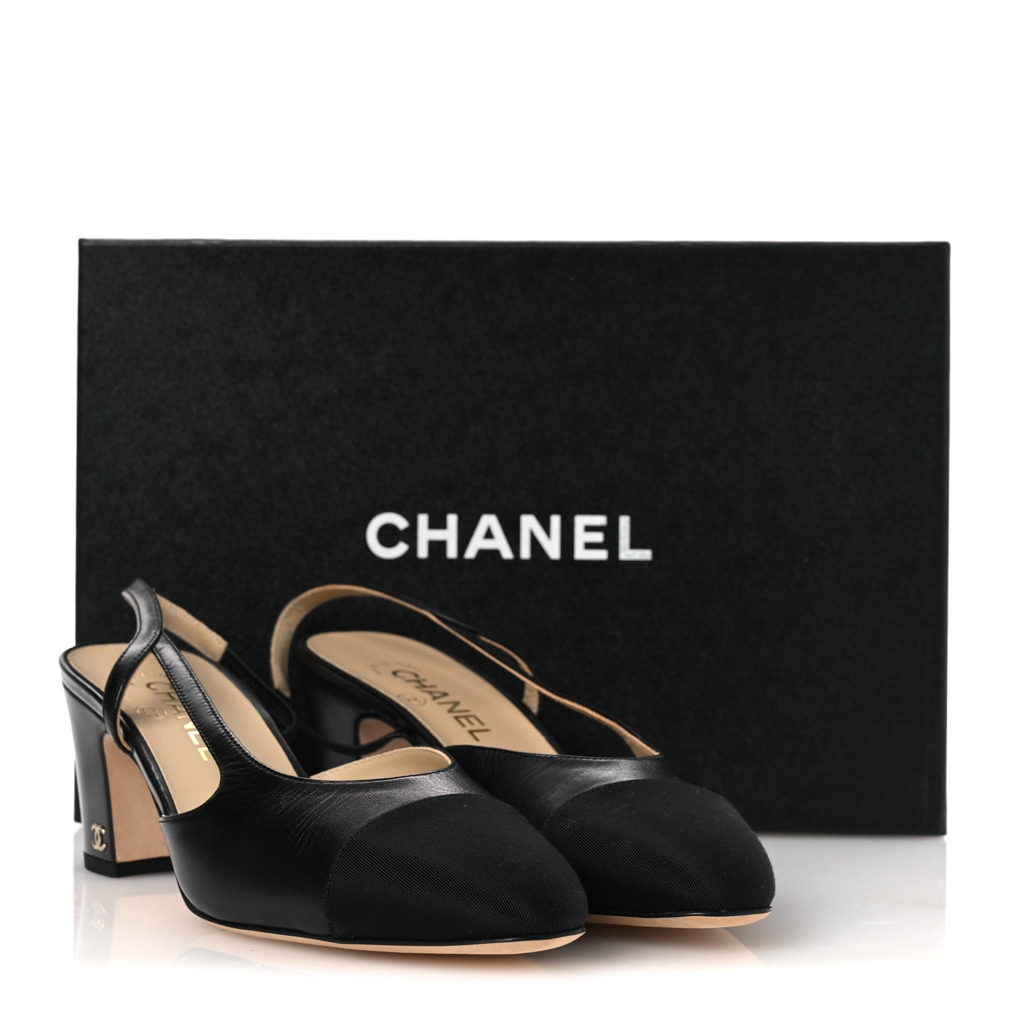 Goatskin Grosgrain Cap Toe CC Slingback Pumps  40 Black