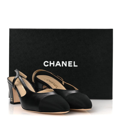 Chanel Goatskin Grosgrain Cap Toe CC Slingback Pumps  40 Black 12 of 12