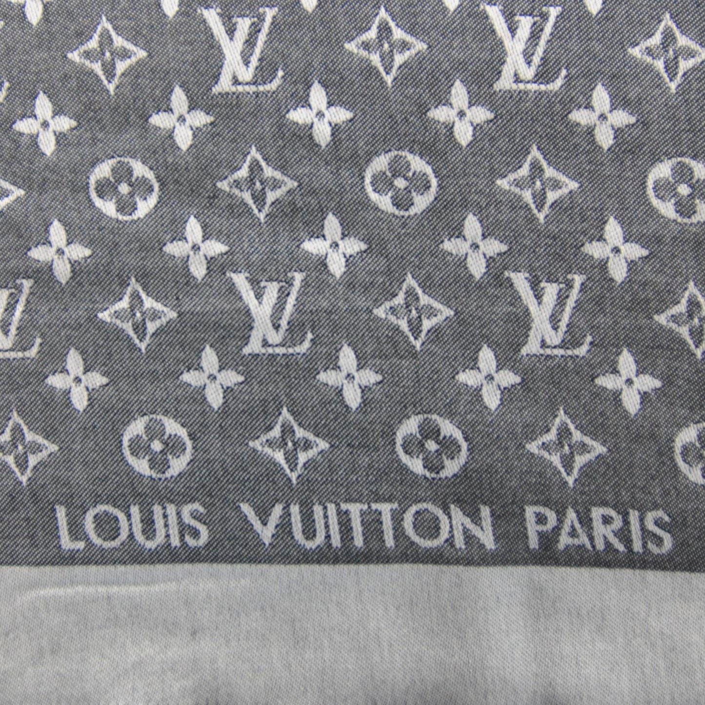 Wool Silk Monogram Denim Shawl Black
