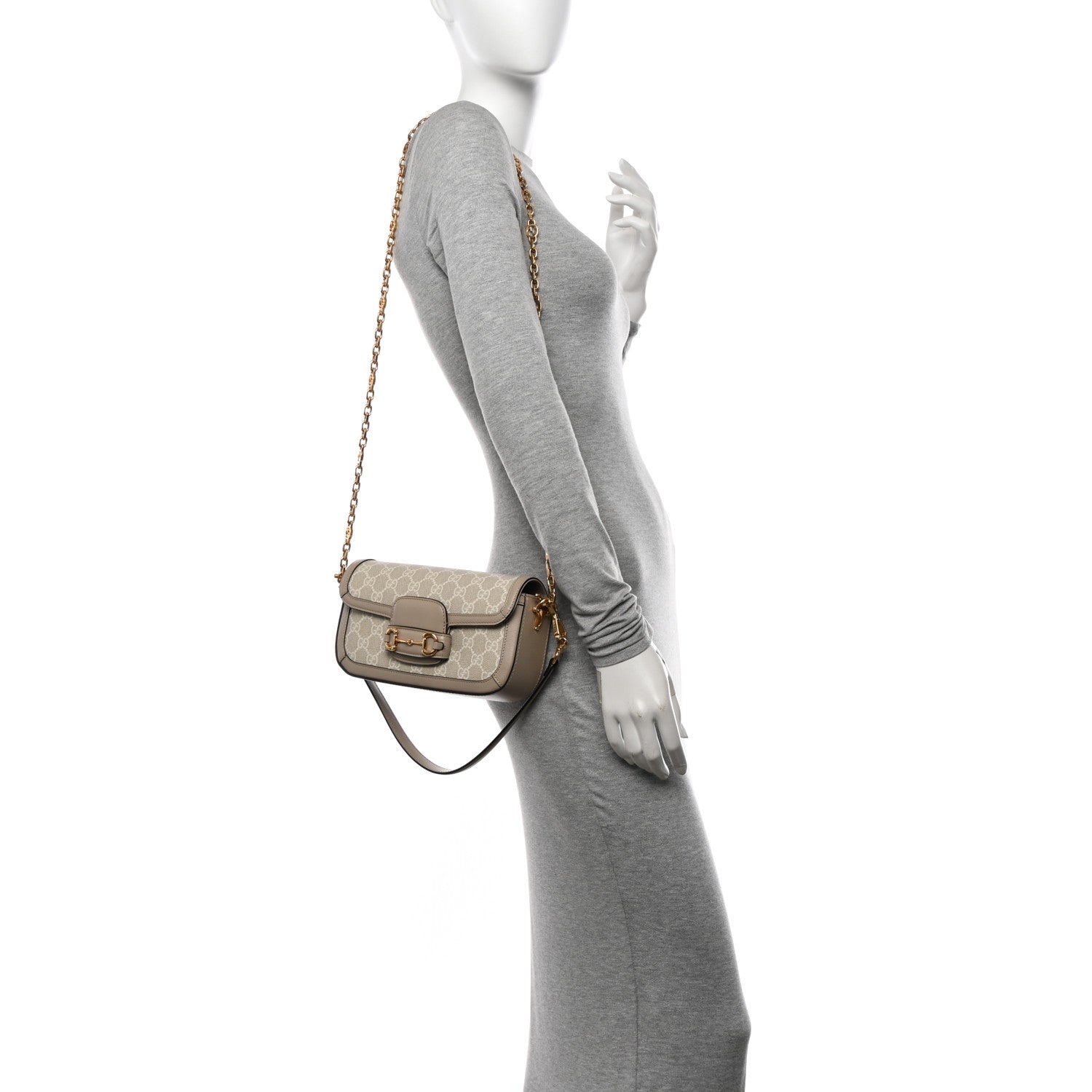 Gucci GG Supreme Monogram Small Horsebit 1955 Chain Shoulder Bag Beige Mystic White 2 of 10